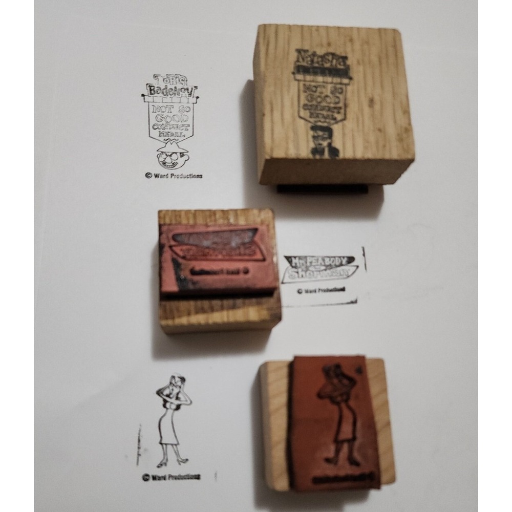 vintage Rocky and‎ Bullwinkle Cartoon rubber Stamps set Ward Productions Sherman